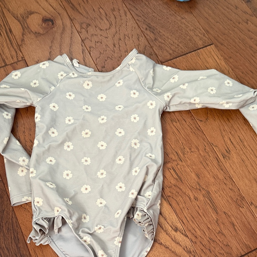 Quincy Mae Gray Floral Kids Swim One Piece